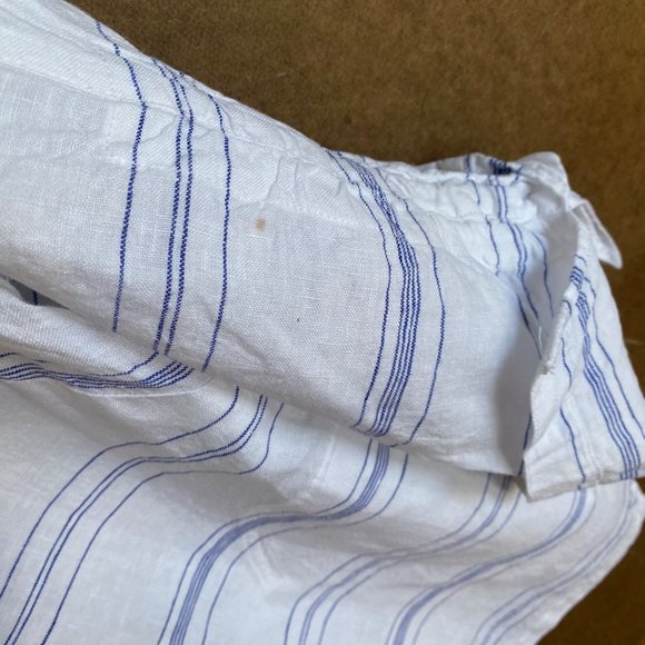 size‎ S John Mark linen white/blue striped button blouse cinch 3/4 sleeve - Picture 3 of 8